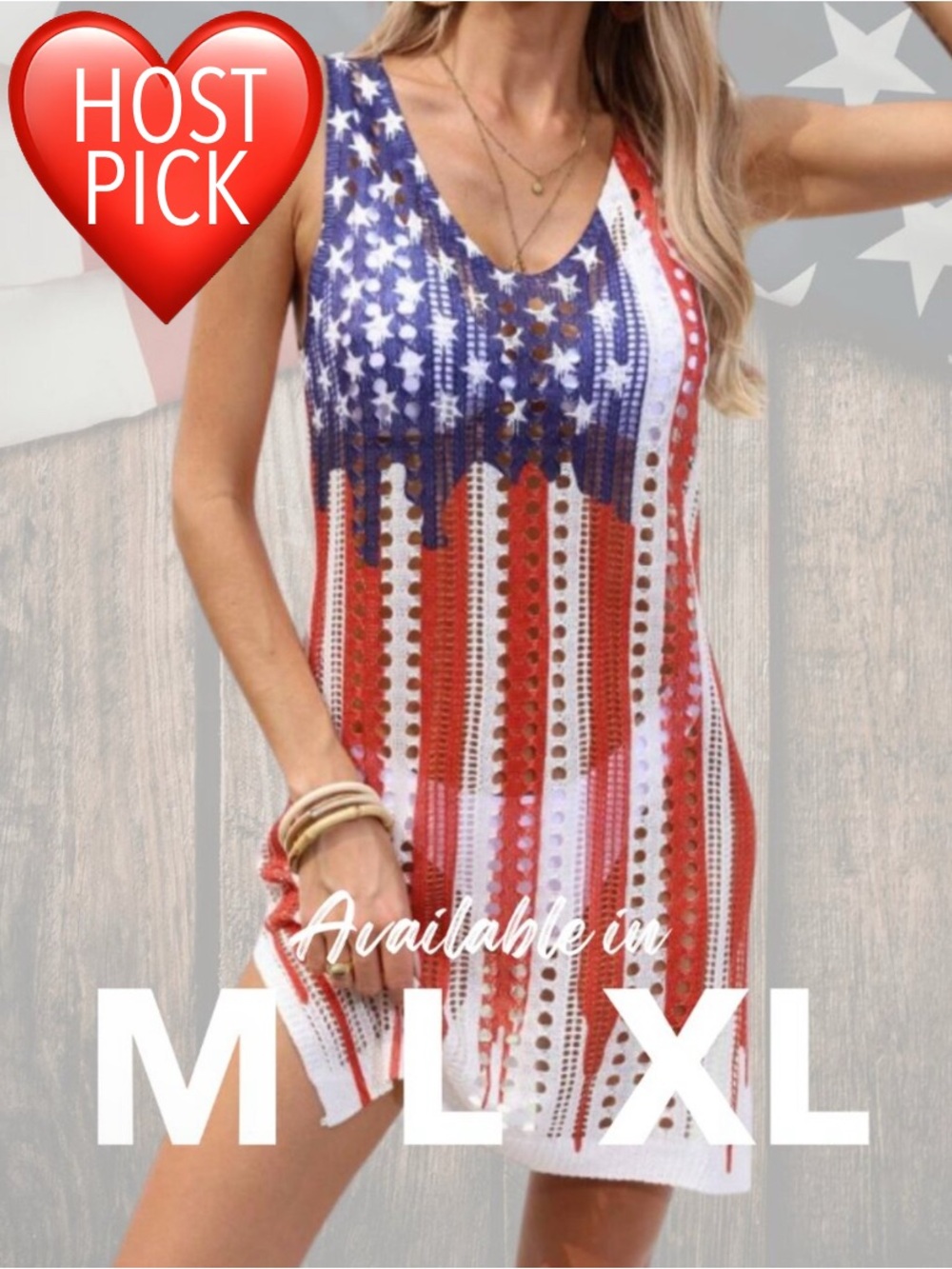 Patriotic Swim Cover Vneck Open Knit